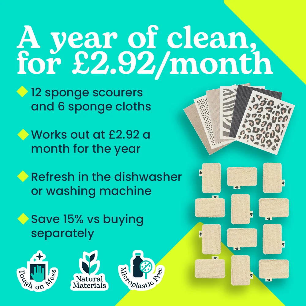 Editorial illustration for Seep Review: Microplastic-Free Sponges, Scourers and Cloths Assessed from the Brand's Own Information